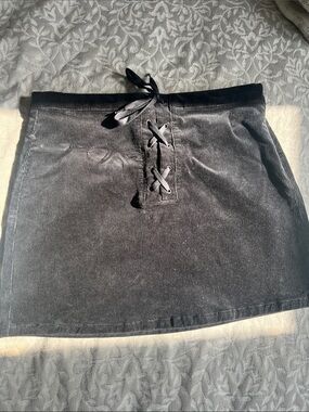 SO Black Corduroy Mini Skirt with Front Lace-Up